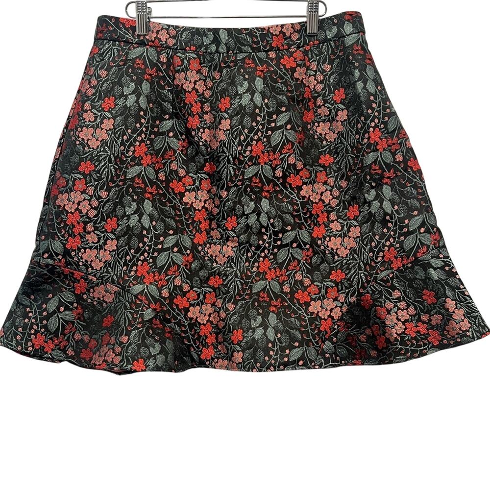 Anthropologie Hutch Asarte Floral A-Line Skirt - Black and Red